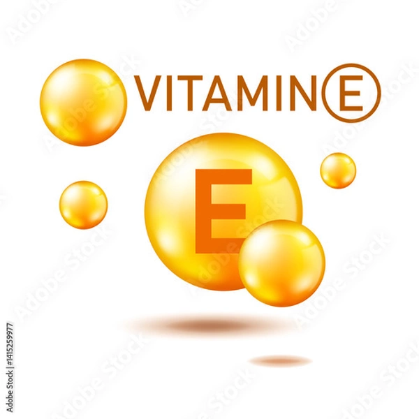 Obraz Vitamin E shining pill, capsule - vector, icon.