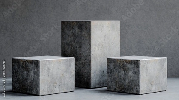 Obraz Minimalist industrial concrete display blocks for product presentation with dark textured background lighting.