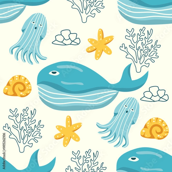 Fototapeta Whale Patterns with Sea Animals summer