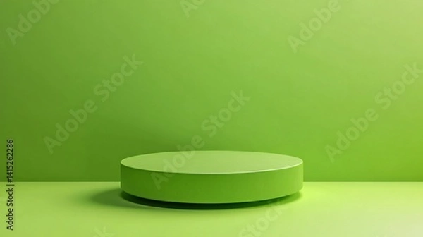 Fototapeta Bright green circular podium in modern minimal setup ideal for eco-friendly product presentation.