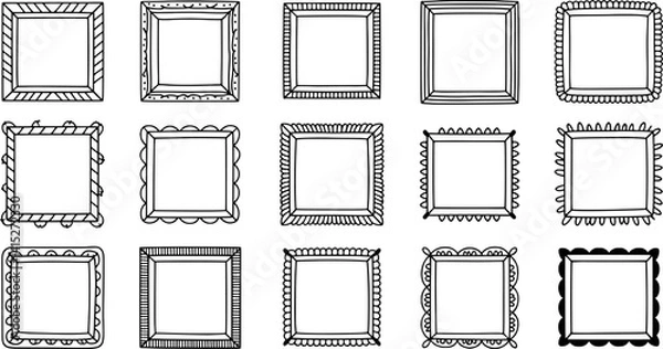 Fototapeta Collection Of Diverse Hand Drawn Square Frames And Borders Vector Illustration