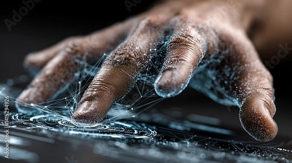 Fototapeta Futuristic Hand Interacting with Digital Interface and Network Connection