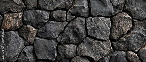 Fototapeta A close up of a gray stone wall with irregular shapes and a natural texture.