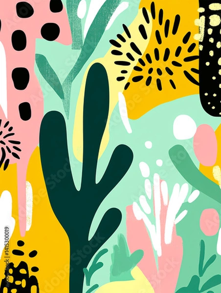 Fototapeta Trendy abstract print with floral and geometric elements. Suitable for social media posts, mobile apps, banner design and online advertising.