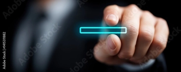 Obraz Virtual Event Planning concept. A hand reaching to interact with a glowing interface button.