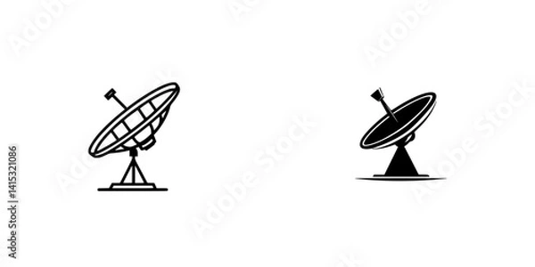 Fototapeta Vector illustration of satellite dishes in a minimalist design showing communication technology in action