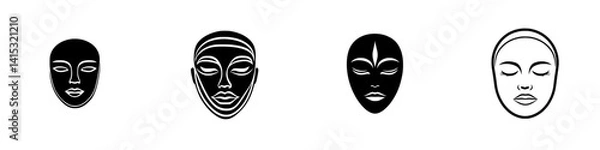 Fototapeta Vector illustration of diverse facial expressions showcasing tranquility and elegance in a minimalist design