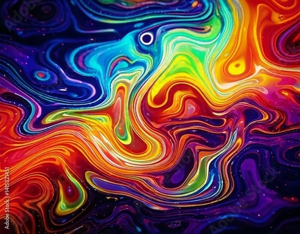 Fototapeta Psychedelic abstract loop of morphing shapes in vibrant rainbow colors, glowing softly and seamlessly shifting.