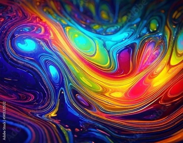 Fototapeta Psychedelic abstract loop of morphing shapes in vibrant rainbow colors, glowing softly and seamlessly shifting.