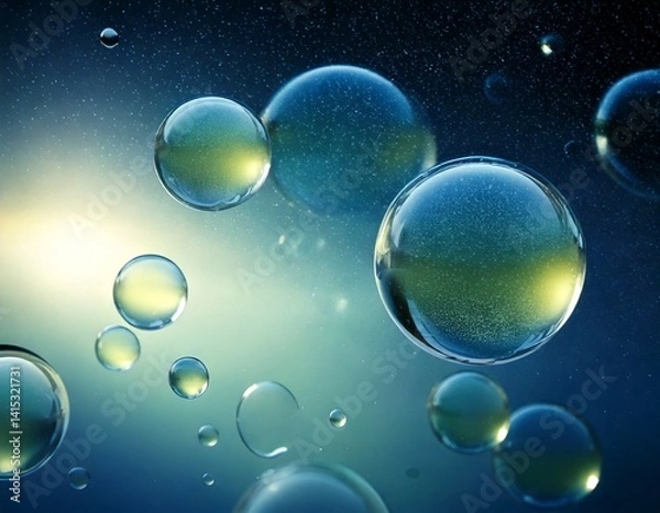 Fototapeta Glassy, translucent spheres floating gently in a misty abstract space, creating an endless loop.