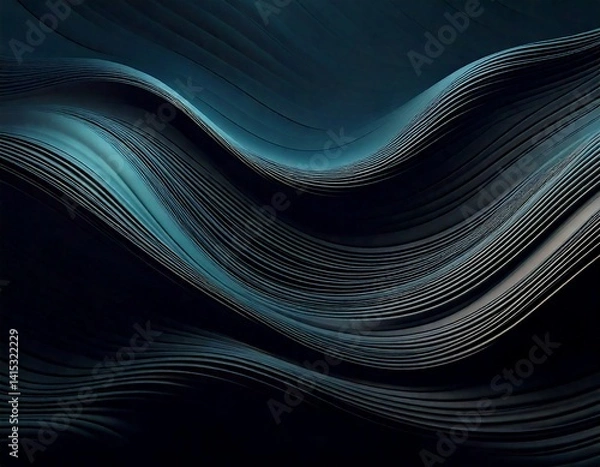 Fototapeta Dark abstract loop of soft geometric waves with deep shadows and smooth flowing gradients.
