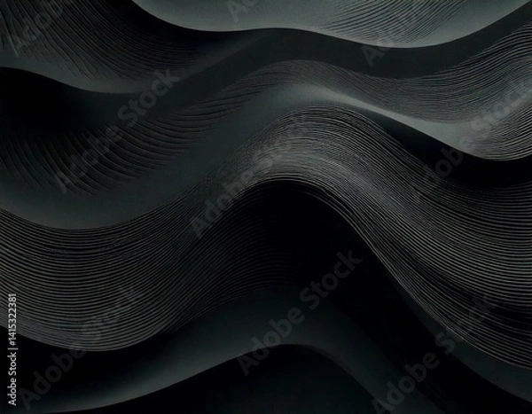 Fototapeta Dark abstract loop of soft geometric waves with deep shadows and smooth flowing gradients.