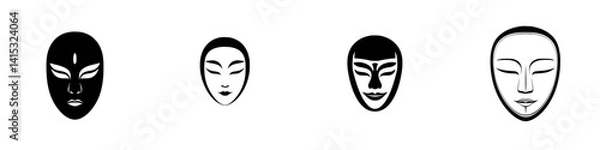 Fototapeta Diverse vector illustration of four unique mask designs representing different cultures and artistic styles in minimalist format