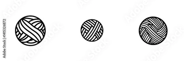 Fototapeta Vector illustration of three yarn balls in different sizes with intricate striped patterns on a clean background