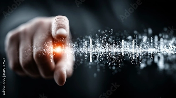 Fototapeta Futuristic Hand Reaching Out with Digital Particles and Light Effects