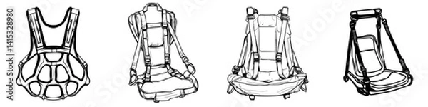 Fototapeta Versatile vector illustration of various child carriers for outdoor activities and parenting needs in a minimalist design