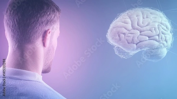 Fototapeta Person Observing Digital Brain Concept in Modern Technology Background