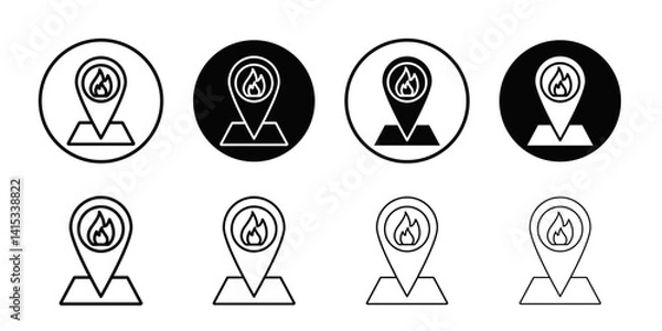 Fototapeta fire location icon Black and white outline vector