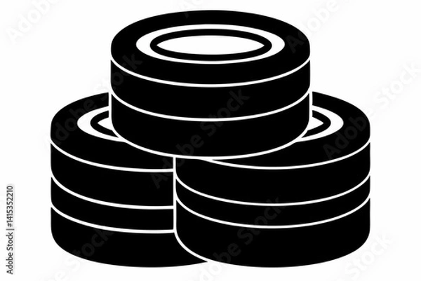 Obraz Stacked Tires Silhouette Vector Illustration Black