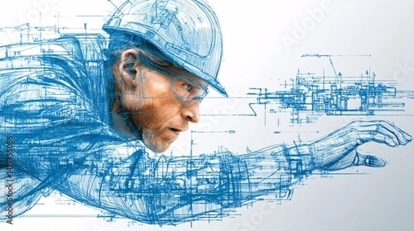 Fototapeta Engineer Concept Illustration with Detailed Lines and Designs