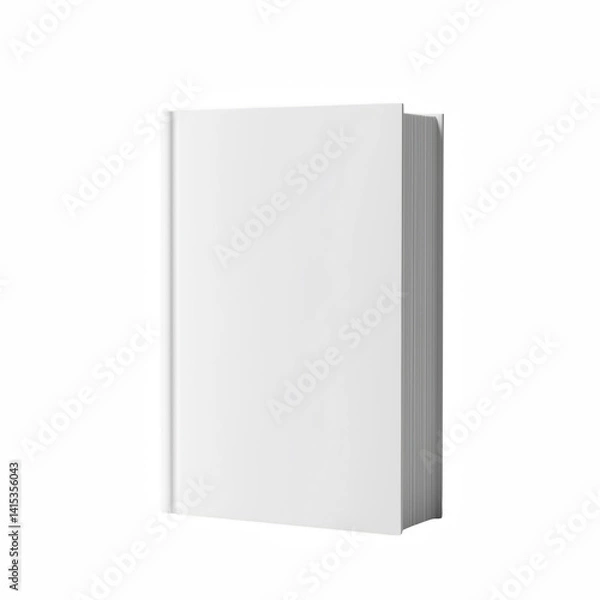 Fototapeta Blank softcover book standing upright with clean white cover, minimal 3D-rendered book mockup isolated on transparent background.