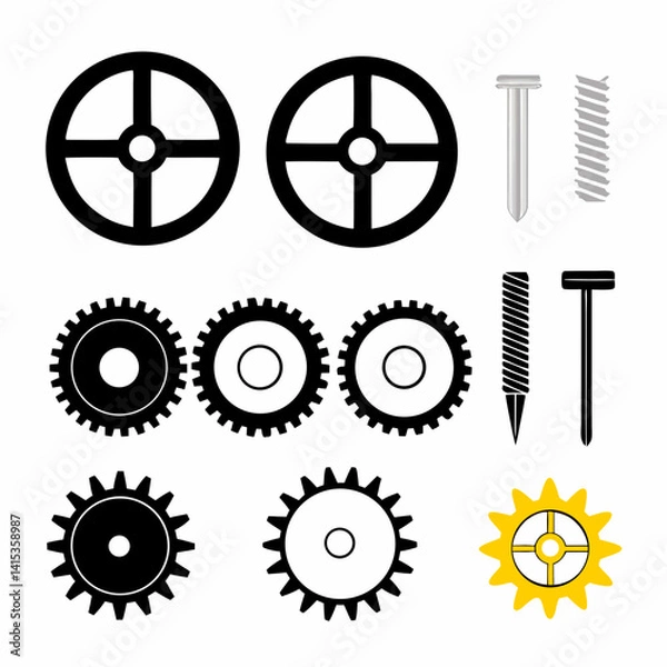 Fototapeta Set Of Gears And Screws With Technical Building And Engineering Concept