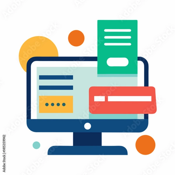 Fototapeta Online Payment Illustration With Computer Screen Credit Card And Receipt Design
