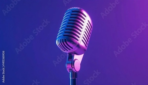 Fototapeta Retro microphone, vibrant gradient