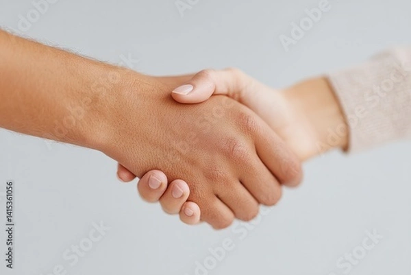 Fototapeta two diverse hands gently clasp each other on white surface symbolizing reconciliation and harmony