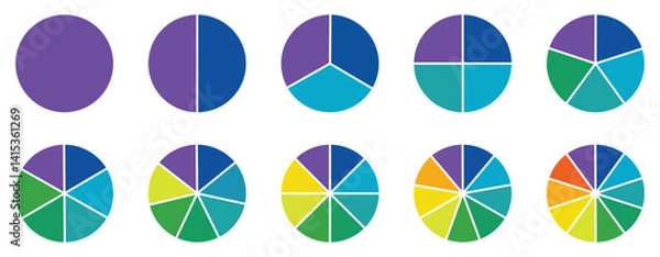 Fototapeta Pie charts diagrams. Different color circles isolated. Infographic element round shape. Vector - EPS 10