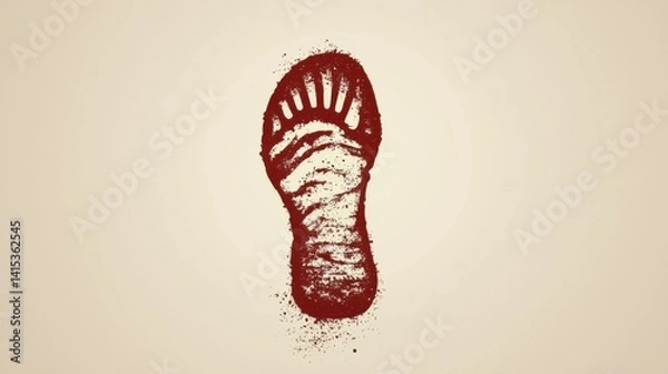 Fototapeta A striking maroon footprint creates a vivid contrast against a soft beige background.