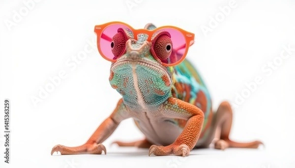 Obraz Colorful Chameleon Wearing Sunglasses
