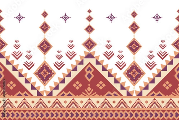 Obraz Authentic indigenous-inspired pattern with rich burgundy diamonds and geometric motifs. Perfect for textiles, decor, and digital projects seeking cultural depth with modern appeal.​​​​​​​​​​​​​​​​