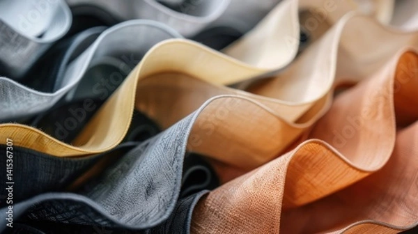 Fototapeta Soft pleated fabric drape in shades of beige gray and brown