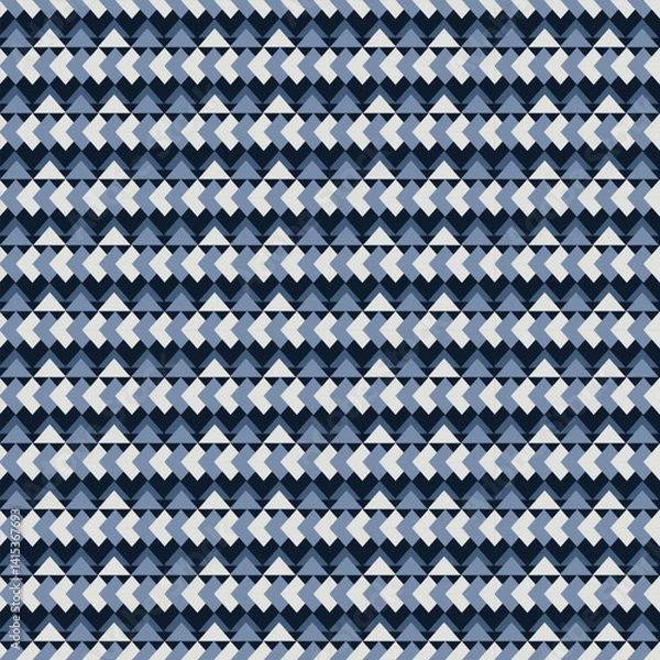 Obraz Rhythmic triangular tessellation in navy, powder blue, and white. Hypnotic zigzag rows create optical depth. Perfect for contemporary geometric designs.​​​​​​​​​​​​​​​​