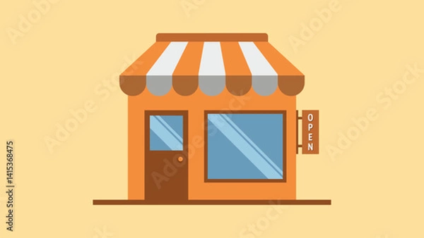 Obraz Illustration of Orange Shop with “OPEN” sign attracts attention and shows that the shop is ready to serve customers.