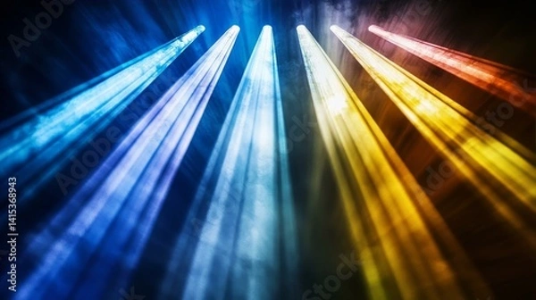 Obraz Dynamic light beams in vibrant hues, forming abstract patterns. A symphony of color and motion in darkness.