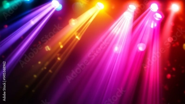 Obraz Dynamic light beams in vibrant hues, forming abstract patterns. A symphony of color and motion in darkness.