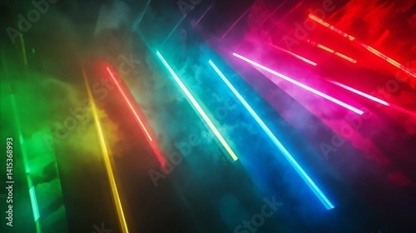 Obraz Dynamic light beams in vibrant hues, forming abstract patterns. A symphony of color and motion in darkness.