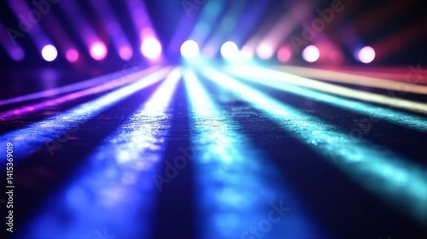 Obraz Dynamic light beams in vibrant hues, forming abstract patterns. A symphony of color and motion in darkness.