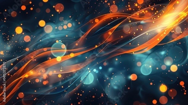 Obraz Abstract representation of flowing waves of vibrant orange and blue light against a dark background, creating a dynamic visual effect
