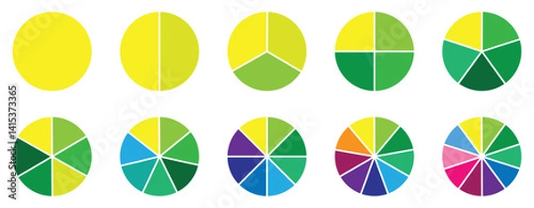 Fototapeta Pie charts diagrams. Different color circles. donut and pie chart infographic elements set. Colorful diagram collection with. Circle icons for infographic. Vector illustration