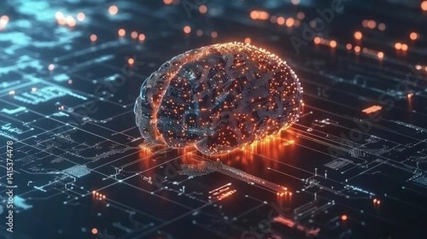 Fototapeta Abstract symbol of innovation and artificial intelligence with neural network and deep learning concept
