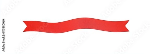 Fototapeta Bright red fabric ribbon set against a pure white background.