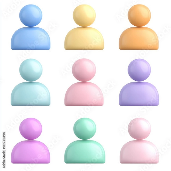 Obraz Colorful Abstract Icons of User Profiles in Soft Pastel Shades