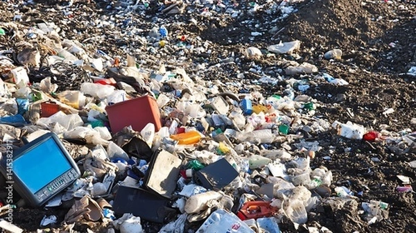 Obraz A landfill at capacity, full of plastics and electronic waste 