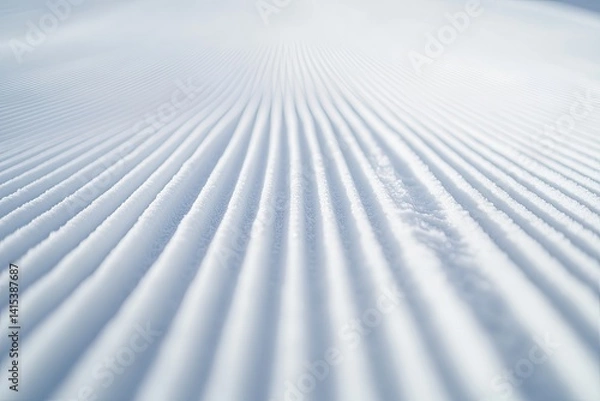 Obraz Perfectly groomed ski slope with parallel lines of snow