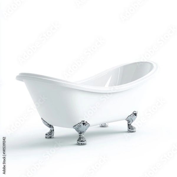 Fototapeta Elegant White Bathtub with Vintage Silver Legs and Curved Shape