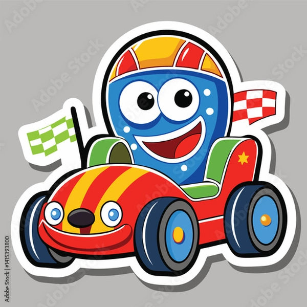 Fototapeta Cartoon Character in a Racing Car