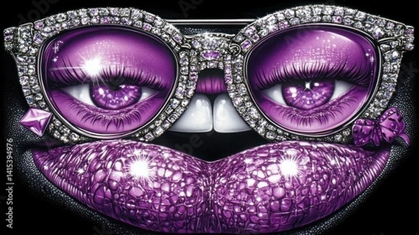Obraz Glamorous purple face with diamonds and glittering lips